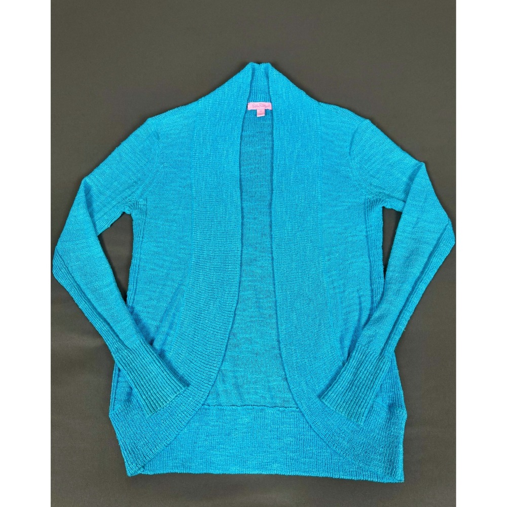 Lilly Pulitzer Cardigan Womens XS Blue Open Front Draped Shawl Collar Knit